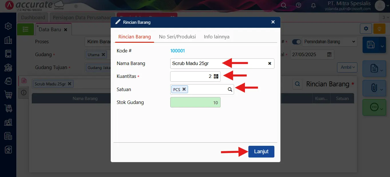 3 Mencatat pemindahan barang antar gudang